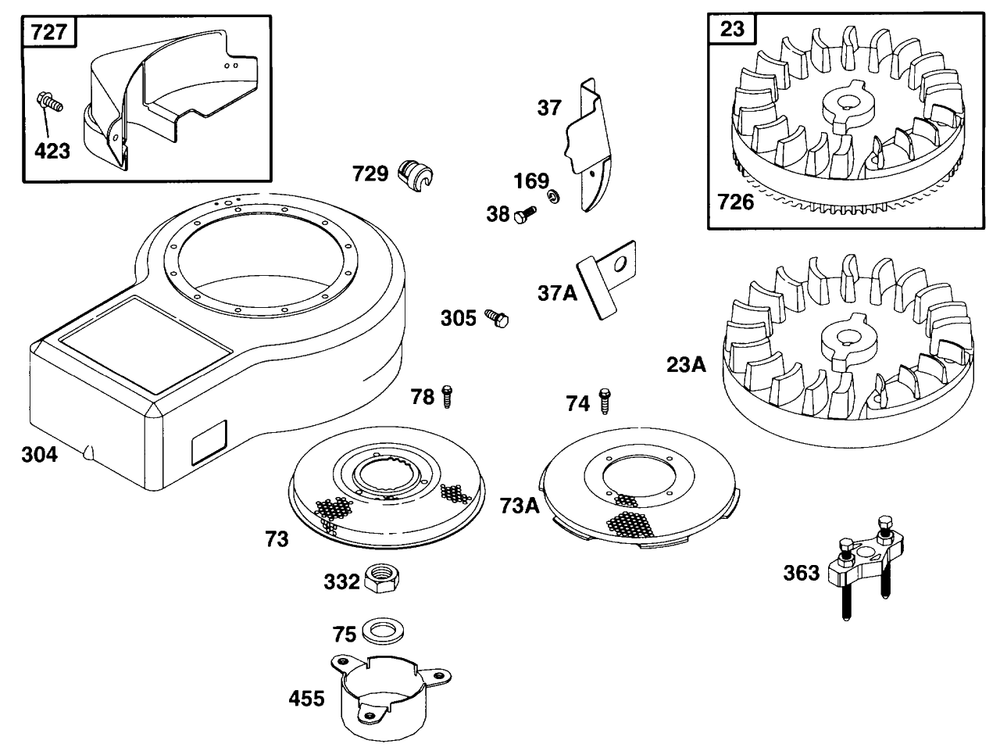 Blower Hsg, Flywheel, Screen Diagram and Parts List for 254707-0138-XX  Briggs and Stratton Engine